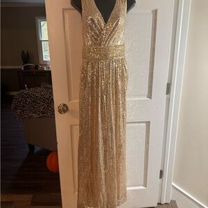 Elegant Kate Kasin Gold Sequin Evening Gown Size 10